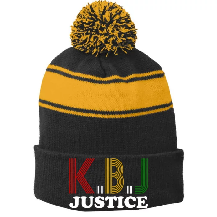 KBJ Justice Retro Stripe Pom Pom Beanie