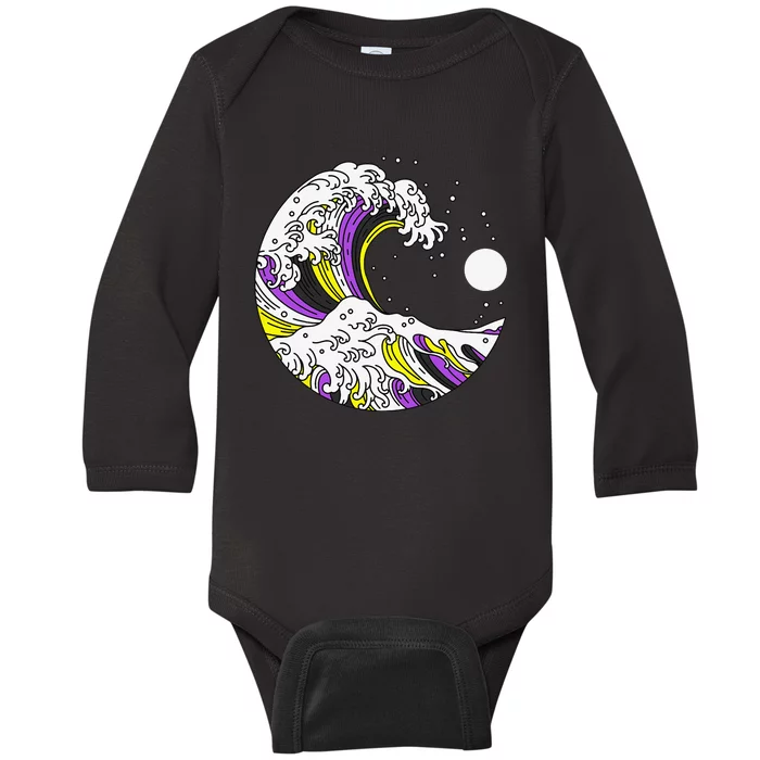 Kanagawa Japanese The Great Wave Of NonBinary LGBT Pride Baby Long Sleeve Bodysuit