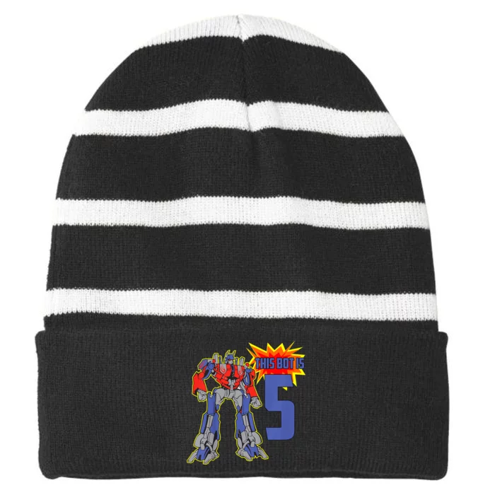 K.i.d.s K.i.d.s 5th Birthday Bot Robot for 5 Yr Old b.o.y.s Girls Striped Beanie with Solid Band