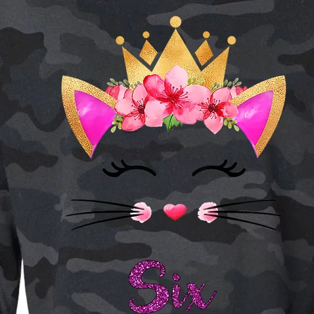 Kids Kitty 6h Birthday  Cat Girl Cat Boy Birthday Outfit Cropped Pullover Crew