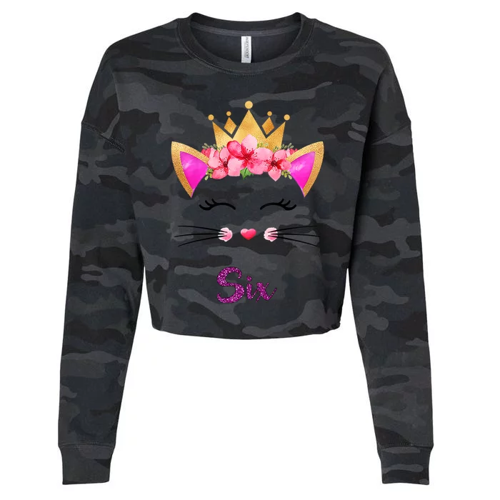 Kids Kitty 6h Birthday  Cat Girl Cat Boy Birthday Outfit Cropped Pullover Crew