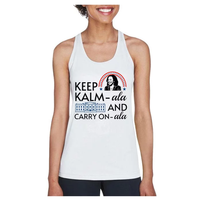 Keep Kalmala And Carry Onala Keep Kamala Harris Comma La Women's Racerback Tank