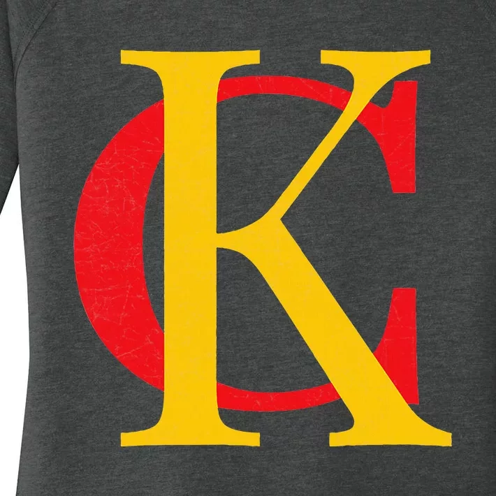 Kc Kansas City Red Yellow & Black Kc Classic Kc Initials Women's Perfect Tri Tunic Long Sleeve Shirt