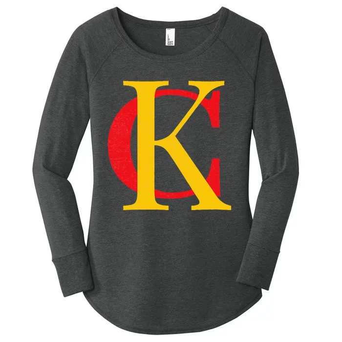 Kc Kansas City Red Yellow & Black Kc Classic Kc Initials Women's Perfect Tri Tunic Long Sleeve Shirt