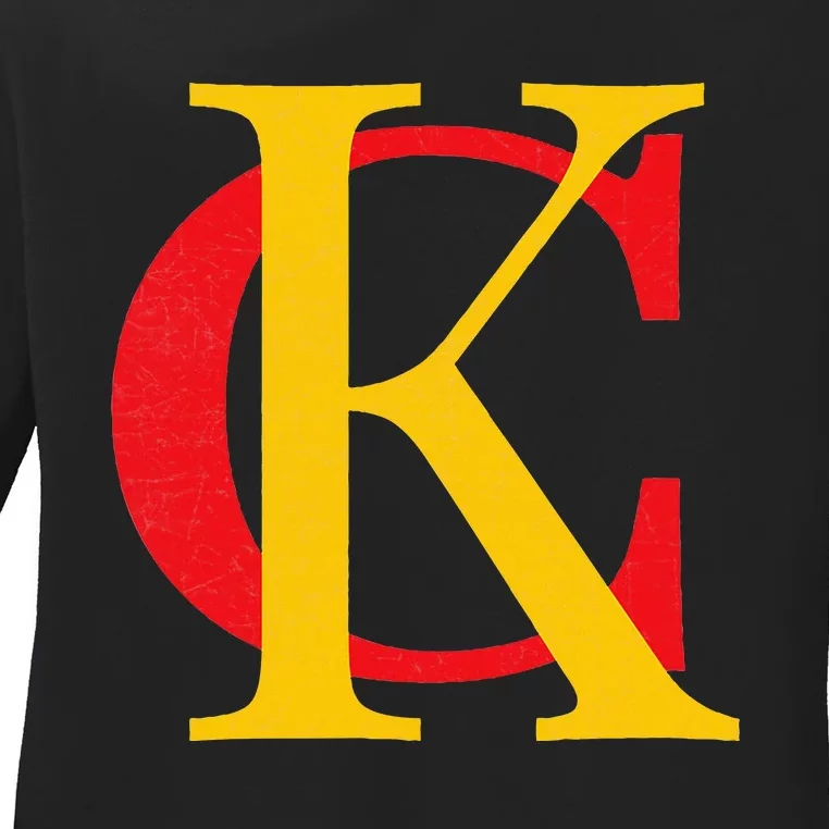 Kc Kansas City Red Yellow & Black Kc Classic Kc Initials Ladies Long Sleeve Shirt