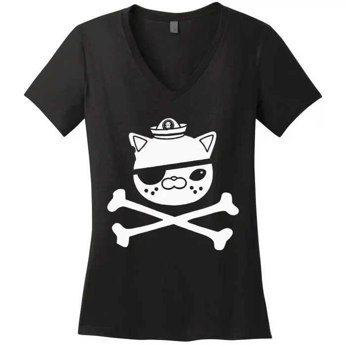 Kids Kwazii Cute Funny Pirate Cat Kids Women's V-Neck T-Shirt