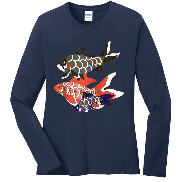 Koinobori Koi Family Raglan Baseball Ladies Long Sleeve Shirt