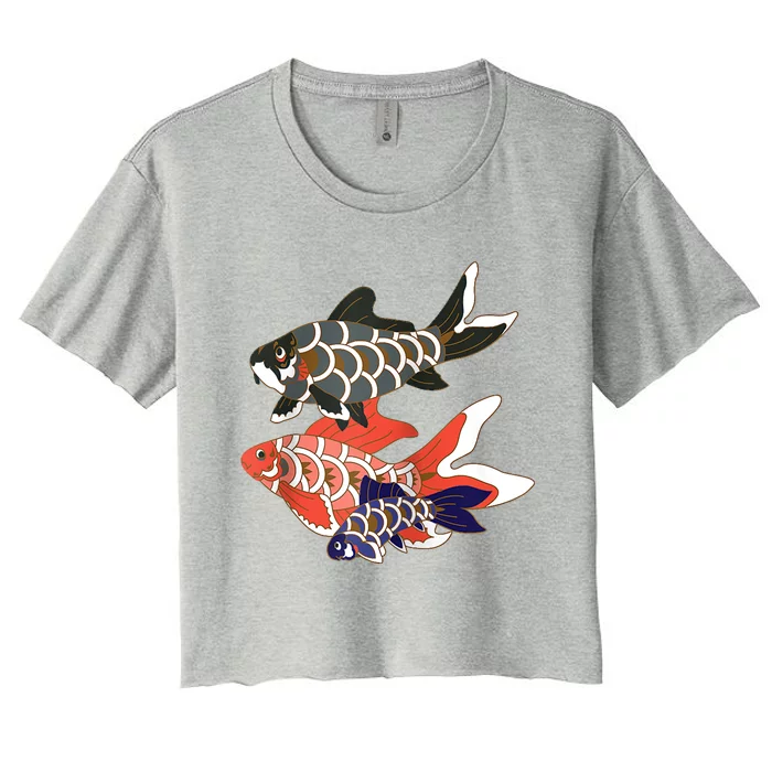 Koinobori Koi Family Raglan Baseball Women's Crop Top Tee