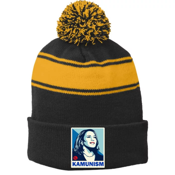 Kammunism Kamala Harris President Election Stripe Pom Pom Beanie