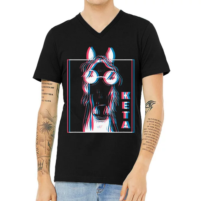 Keta Ketamine Horse Rave Dj Party Techno V-Neck T-Shirt