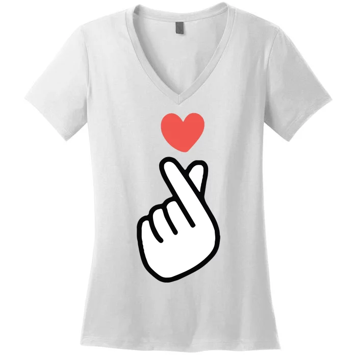 Korean KPOP I Love You Saranghae Hand Heart Symbol Women's V-Neck T-Shirt