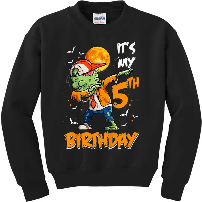 Kids Kids Its My 5th Birthday Dabbing Zombie Halloween Costume Kids Sweatshirt