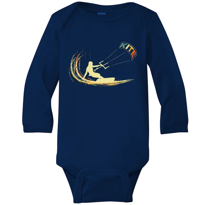 Kite Kiteboarding Kitesurfing Surf Vintage Retro Holiday Baby Long Sleeve Bodysuit