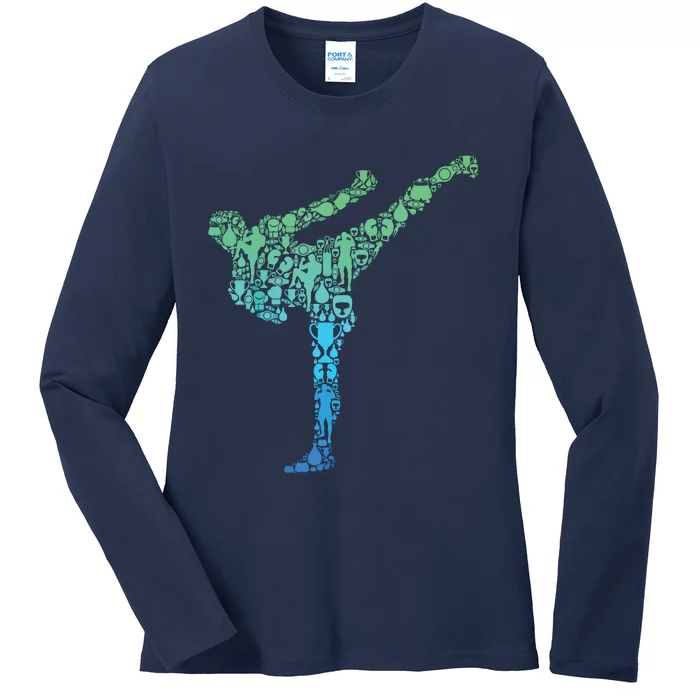 Kickboxing Kickboxer Karate Boy Ladies Long Sleeve Shirt