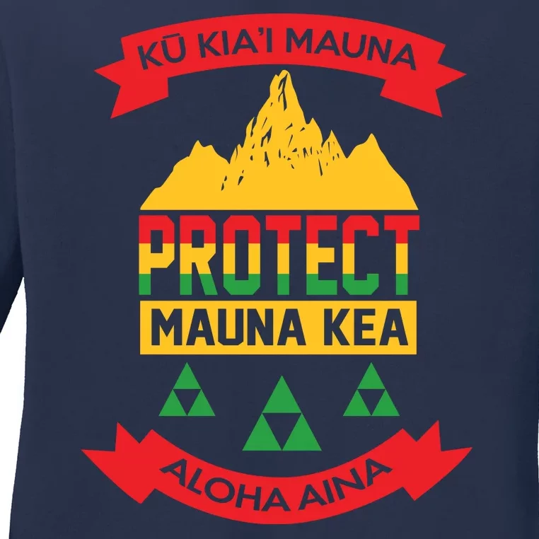 Ku Kia'i Mauna Protect Mauna Kea Aloha Aina Ladies Long Sleeve Shirt