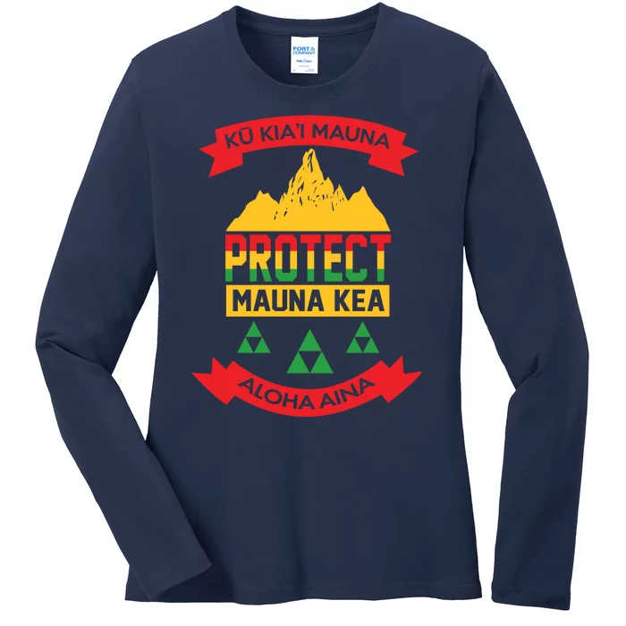 Ku Kia'i Mauna Protect Mauna Kea Aloha Aina Ladies Long Sleeve Shirt