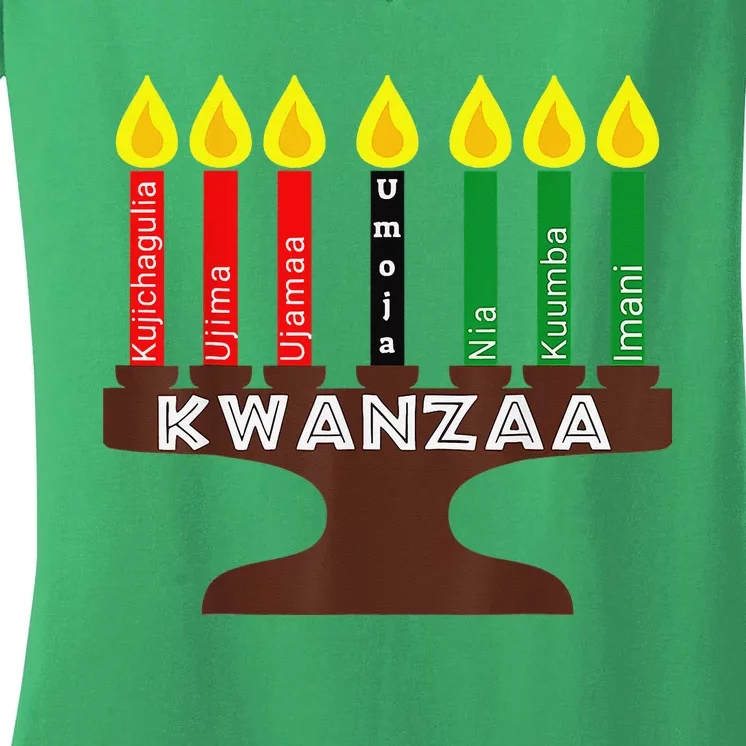 Kwanzaa Kinara Mishumaa With 7 Principles Women's V-Neck T-Shirt