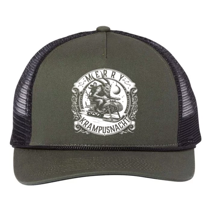 Krampusnacht Krampus On A Snowmobile Retro Rope Trucker Hat Cap