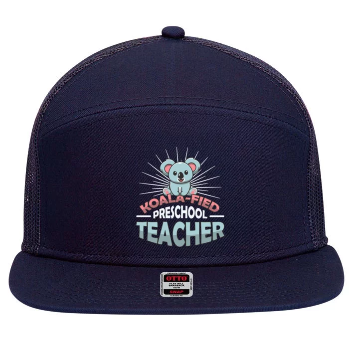 KoalaFied Koala Proud Preschool Teacher Gift 7 Panel Mesh Trucker Snapback Hat