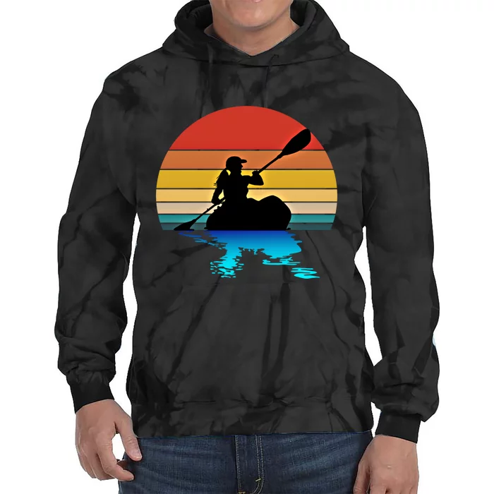 Kayaking Kayak Retro Art Canoe Cute Gift Tie Dye Hoodie