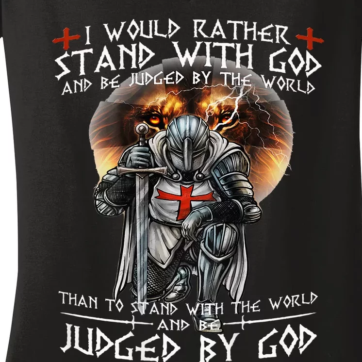 Kneeling Knight Templar Stand With God Religious Women's V-Neck T-Shirt