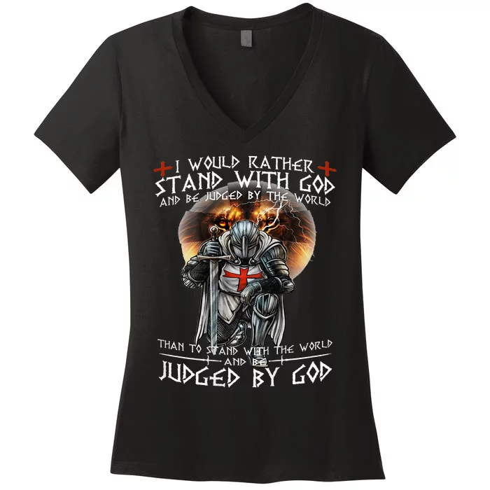 Kneeling Knight Templar Stand With God Religious Women's V-Neck T-Shirt