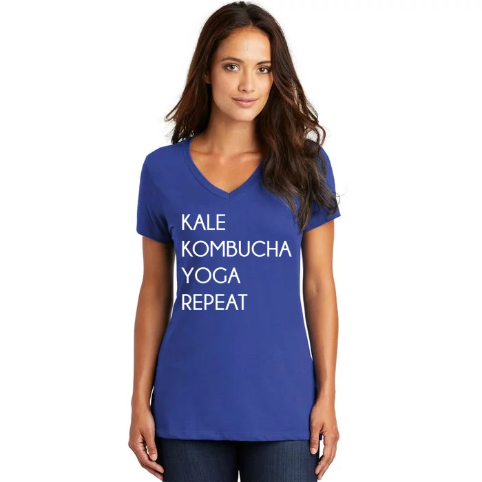 Kale Kombucha Yoga Repeat Great Gift Women's V-Neck T-Shirt