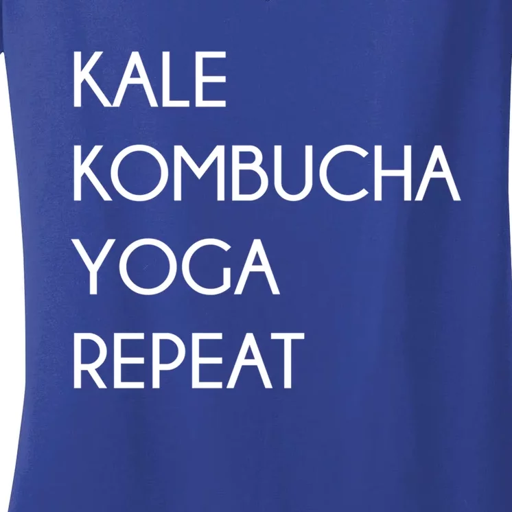 Kale Kombucha Yoga Repeat Great Gift Women's V-Neck T-Shirt