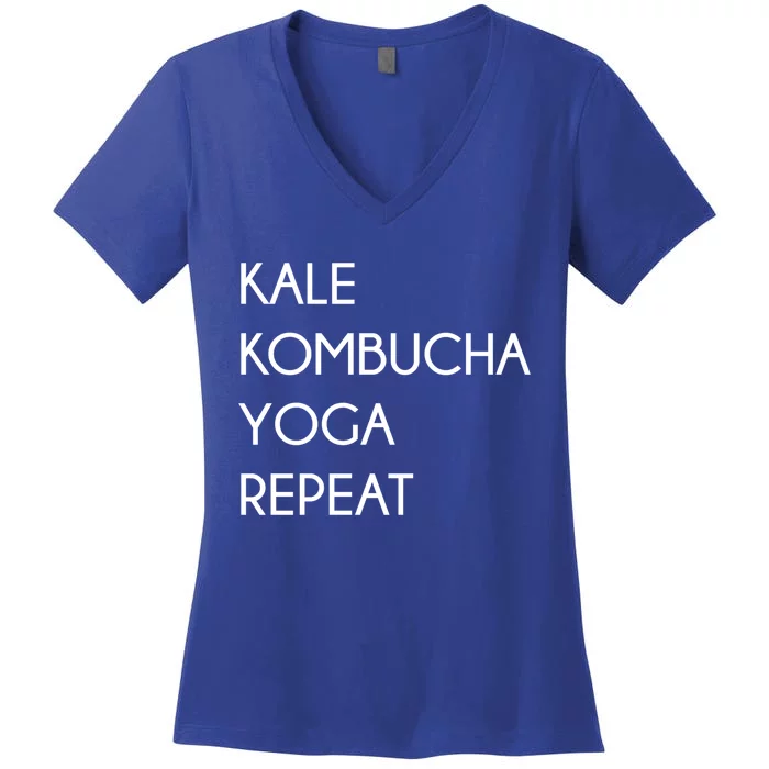 Kale Kombucha Yoga Repeat Great Gift Women's V-Neck T-Shirt