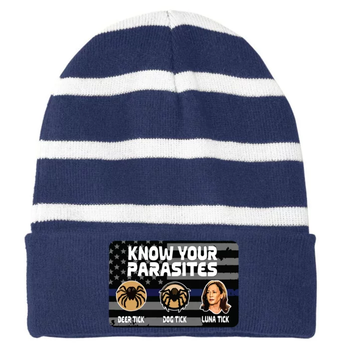 Kamala Know Your Parasites Deer Tick Dog Tick Luna Tick Striped Beanie with Solid Band