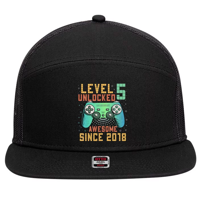 Kids Level 5 Unlocked 5th Birthday 5 Year Old Boy Gifts Gamer 7 Panel Mesh Trucker Snapback Hat