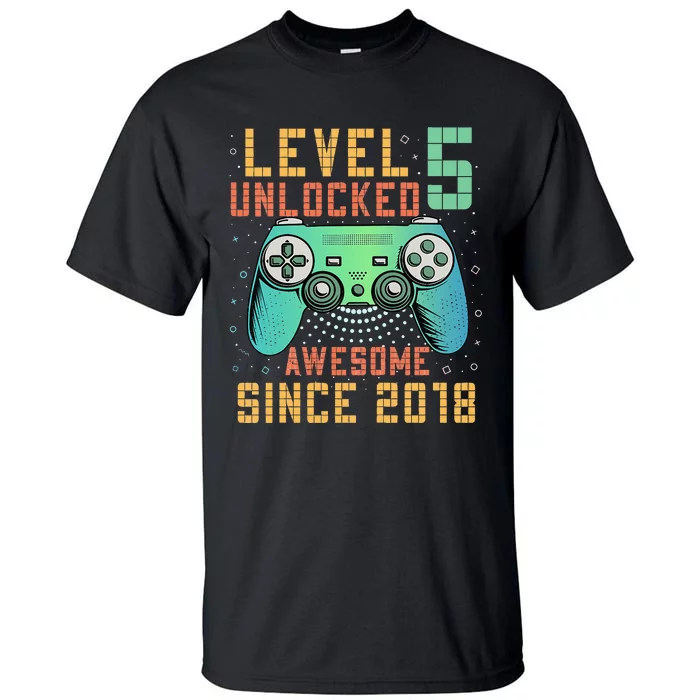 Kids Level 5 Unlocked 5th Birthday 5 Year Old Boy Gifts Gamer Tall T-Shirt