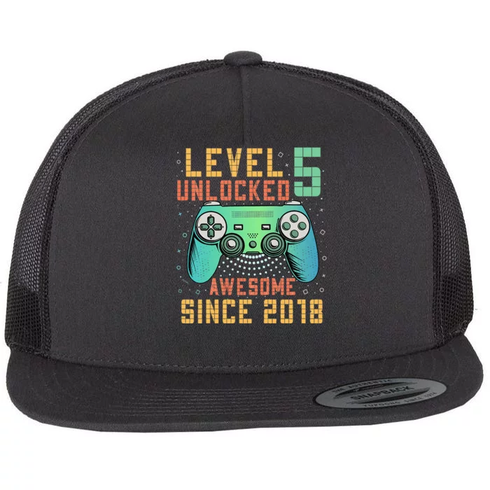 Kids Level 5 Unlocked 5th Birthday 5 Year Old Boy Gifts Gamer Flat Bill Trucker Hat