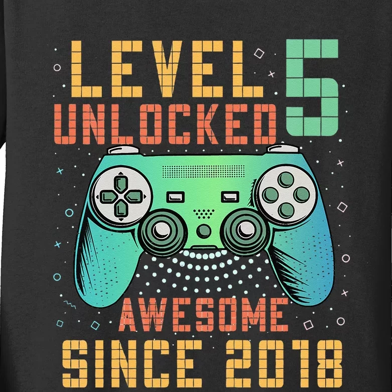 Kids Level 5 Unlocked 5th Birthday 5 Year Old Boy Gifts Gamer Kids Long Sleeve Shirt