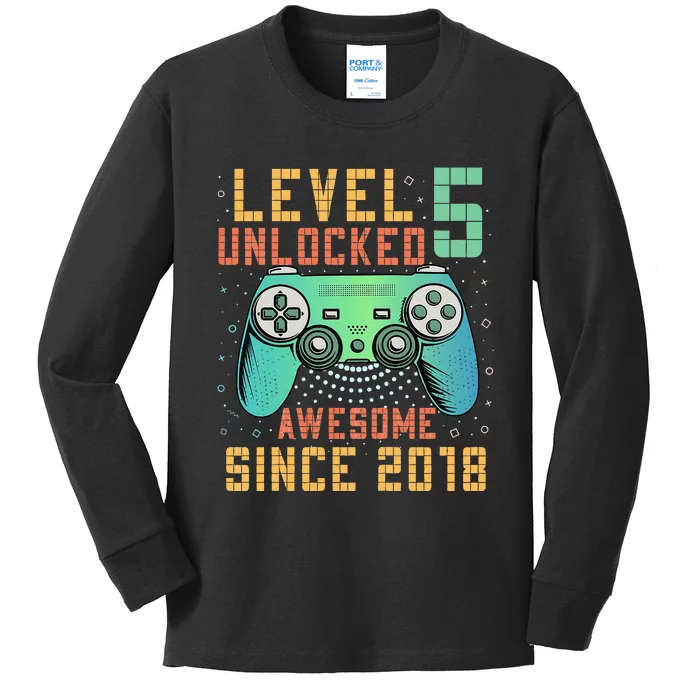 Kids Level 5 Unlocked 5th Birthday 5 Year Old Boy Gifts Gamer Kids Long Sleeve Shirt