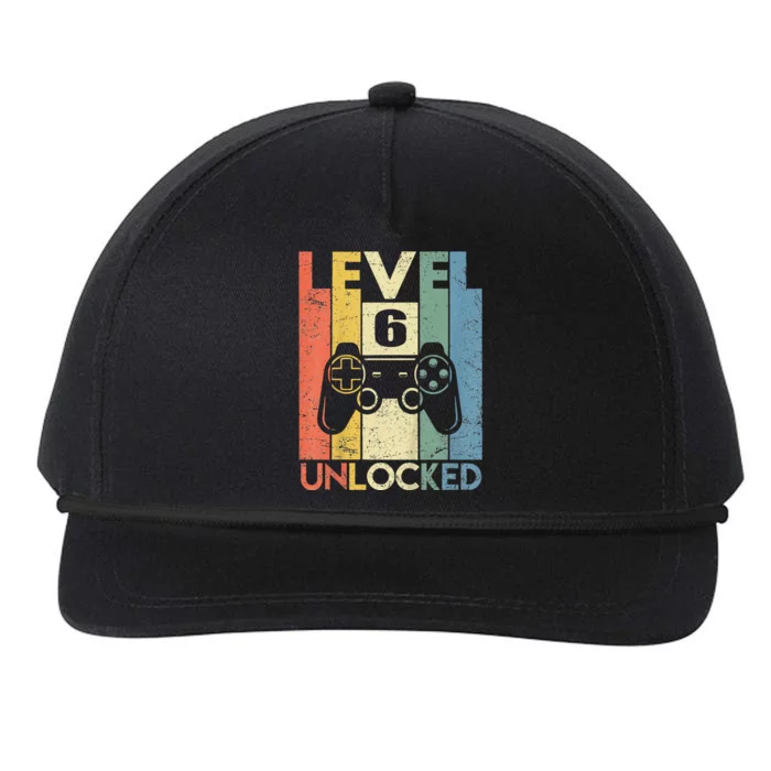 Kids Level 6 Unlocked Funny Video Gamer 6th Birthday Gift Snapback Five-Panel Rope Hat