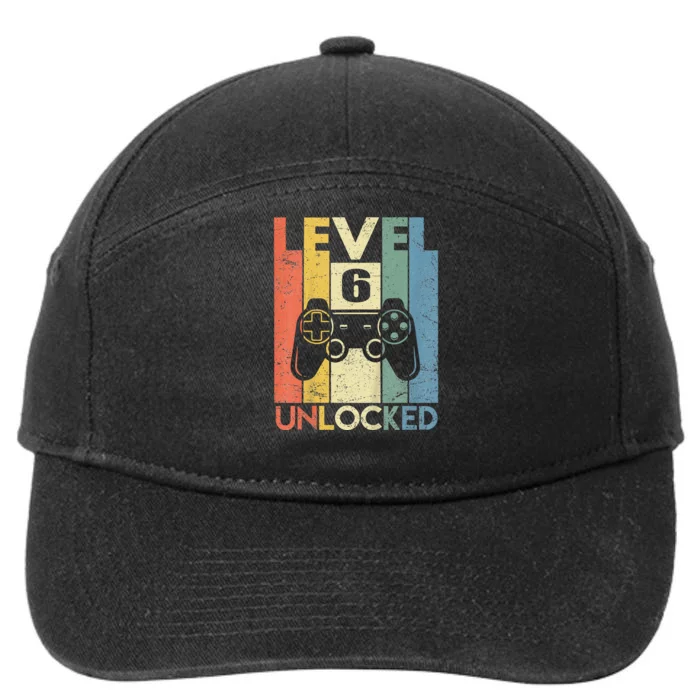 Kids Level 6 Unlocked Funny Video Gamer 6th Birthday Gift 7-Panel Snapback Hat