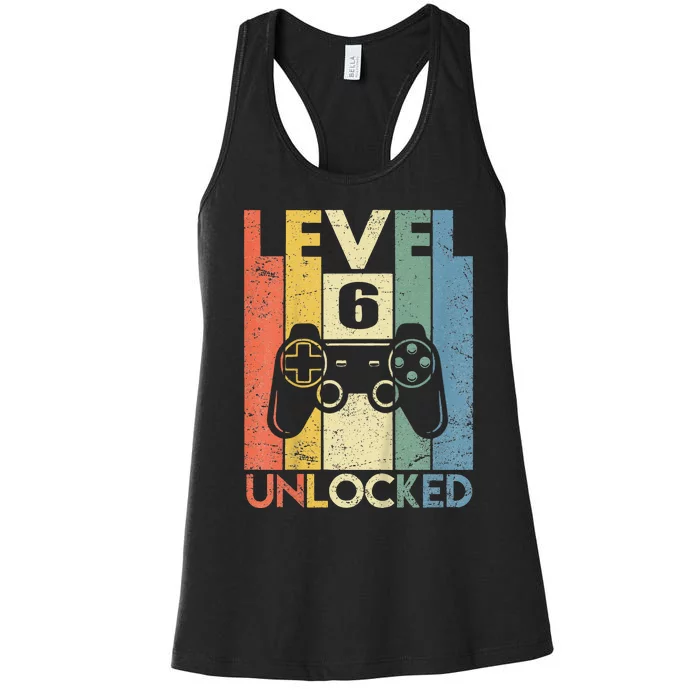 Kids Level 6 Unlocked Funny Video Gamer 6th Birthday Gift Women's Racerback Tank