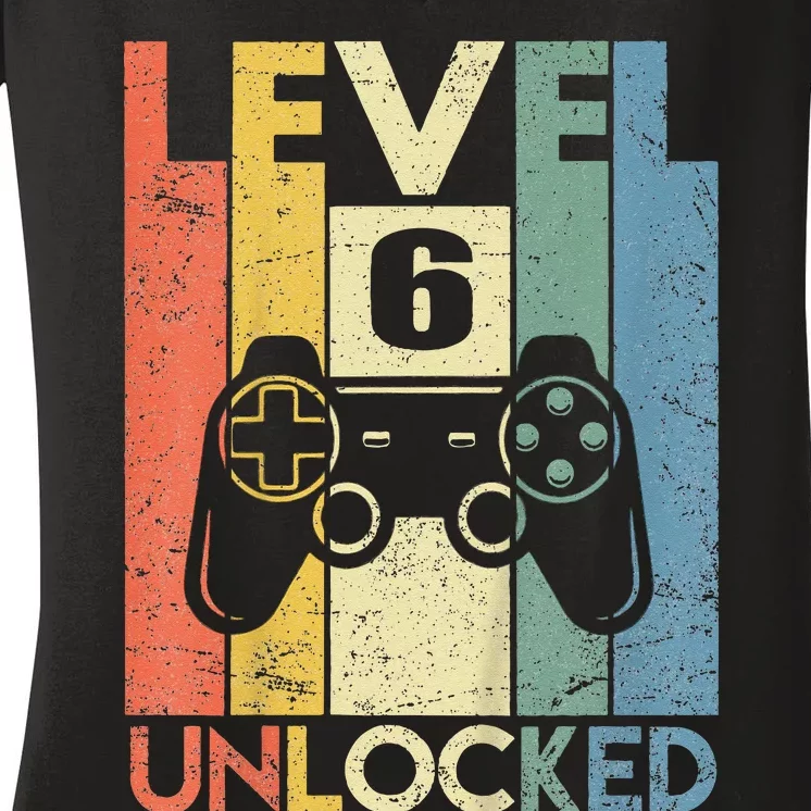 Kids Level 6 Unlocked Funny Video Gamer 6th Birthday Gift Women's V-Neck T-Shirt