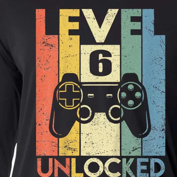 Kids Level 6 Unlocked Funny Video Gamer 6th Birthday Gift Cooling Performance Long Sleeve Crew