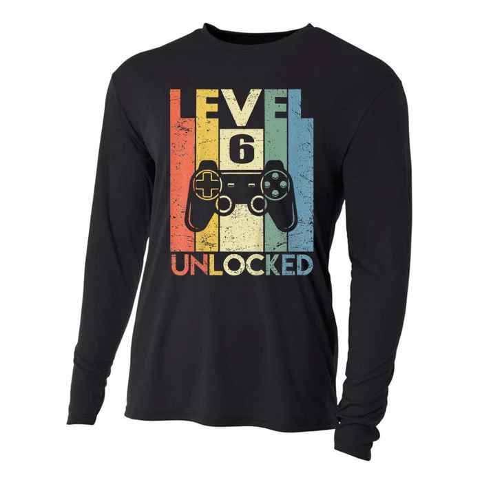 Kids Level 6 Unlocked Funny Video Gamer 6th Birthday Gift Cooling Performance Long Sleeve Crew