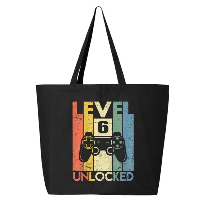 Kids Level 6 Unlocked Funny Video Gamer 6th Birthday Gift 25L Jumbo Tote