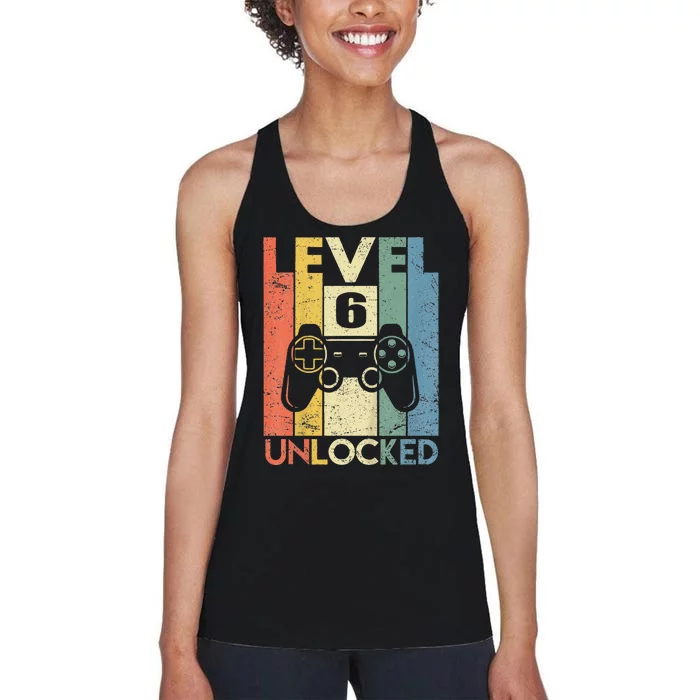 Kids Level 6 Unlocked Funny Video Gamer 6th Birthday Gift Women's Racerback Tank