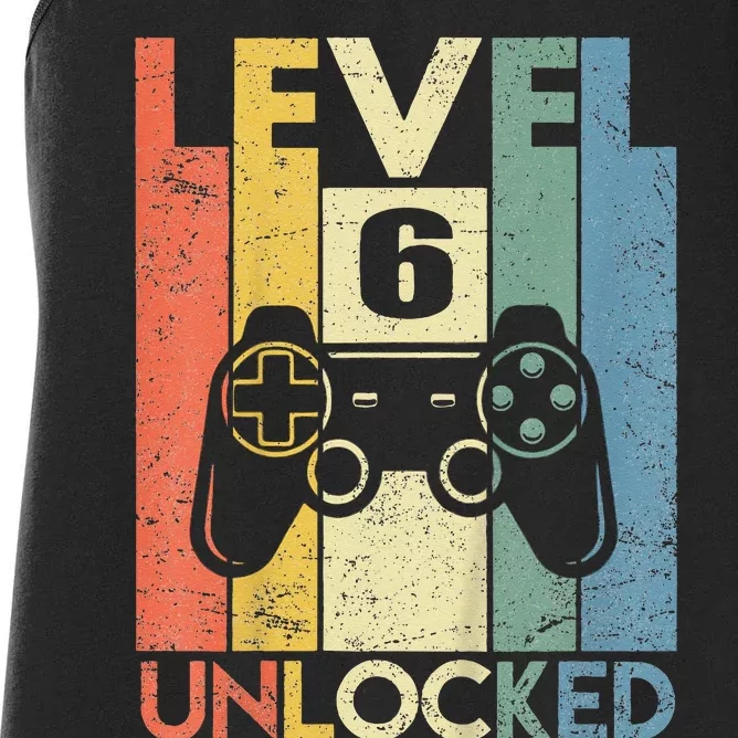 Kids Level 6 Unlocked Funny Video Gamer 6th Birthday Gift Women's Racerback Tank