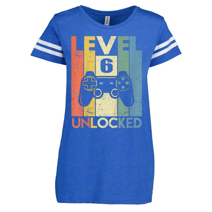 Kids Level 6 Unlocked Funny Video Gamer 6th Birthday Gift Enza Ladies Jersey Football T-Shirt