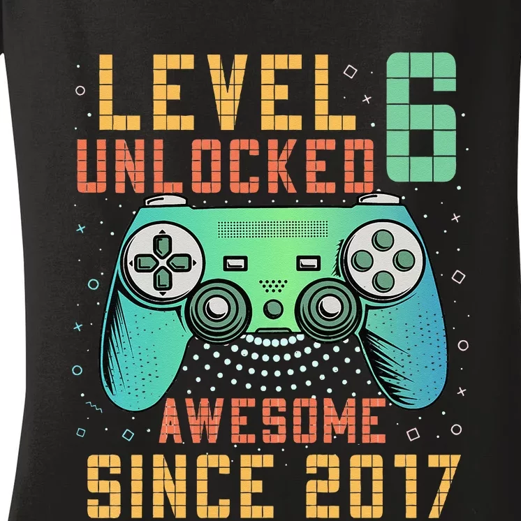 Kids Level 6 Unlocked 6th Birthday 6 Year Old Boy Gifts Gamer Women's V-Neck T-Shirt