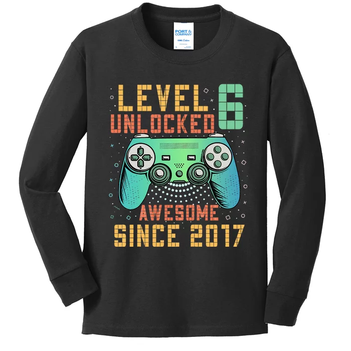 Kids Level 6 Unlocked 6th Birthday 6 Year Old Boy Gifts Gamer Kids Long Sleeve Shirt