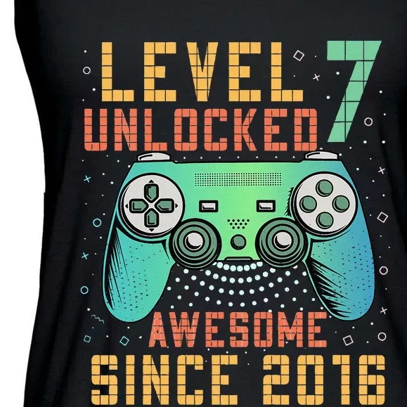 Kids Level 7 Unlocked 7th Birthday 7 Year Old Boy Gifts Gamer Ladies Essential Flowy Tank