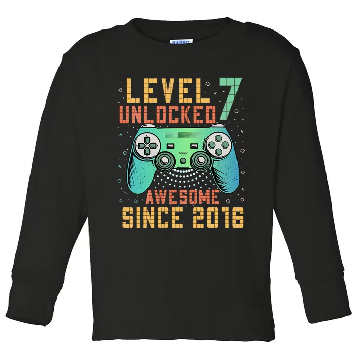 Kids Level 7 Unlocked 7th Birthday 7 Year Old Boy Gifts Gamer Toddler Long Sleeve Shirt