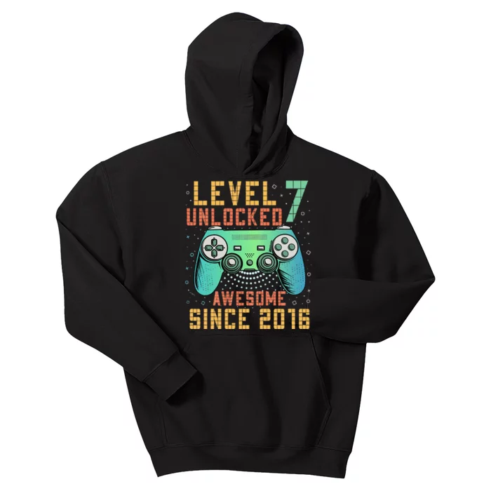 Kids Level 7 Unlocked 7th Birthday 7 Year Old Boy Gifts Gamer Kids Hoodie